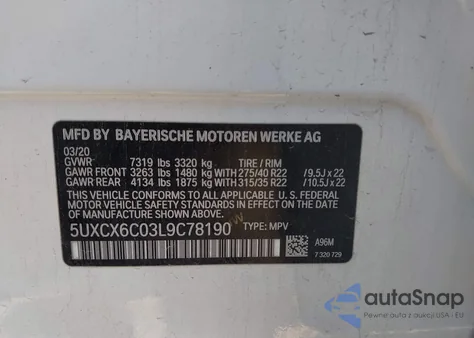 2020 BMW X7 M50I из США, поврежденный, VIN 5UXCX6C03L9C78190